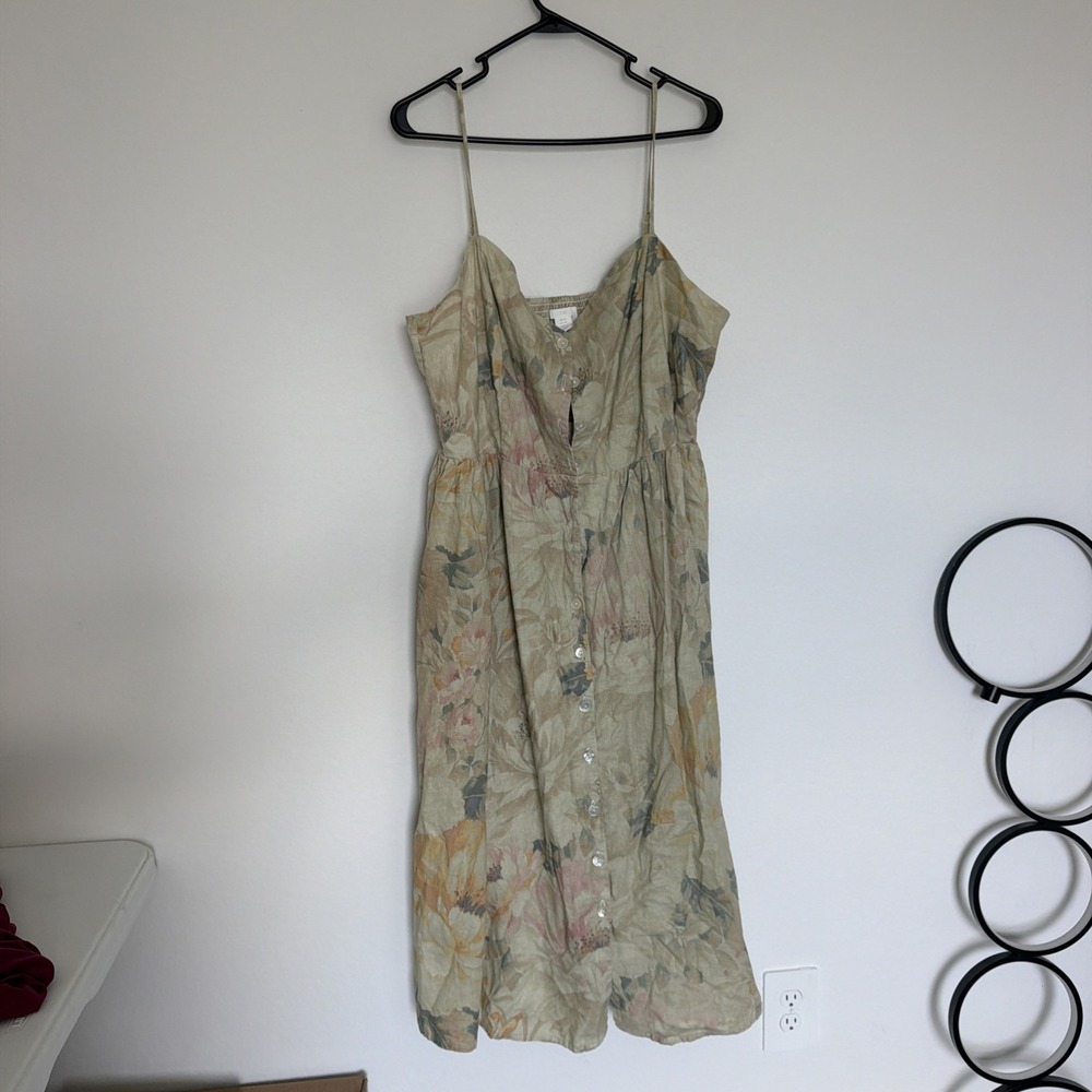 H&M Linen Blend Wildflower Flower Print Collection Dress Midi size XL